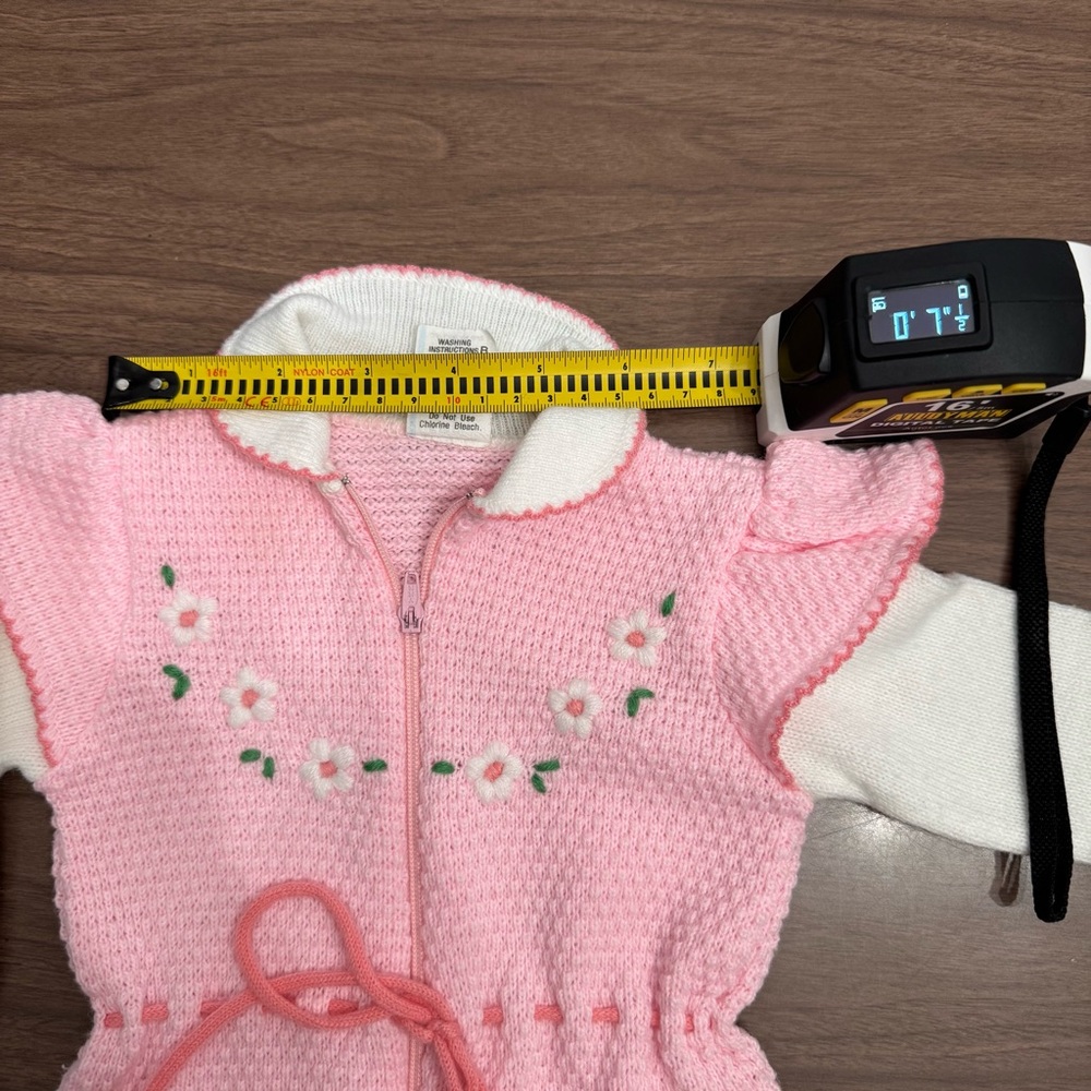 Vintage Pink Knitted‎ Romper 6 Months Zip Up Footed Outfit **See Description**￼ - Picture 6 of 6